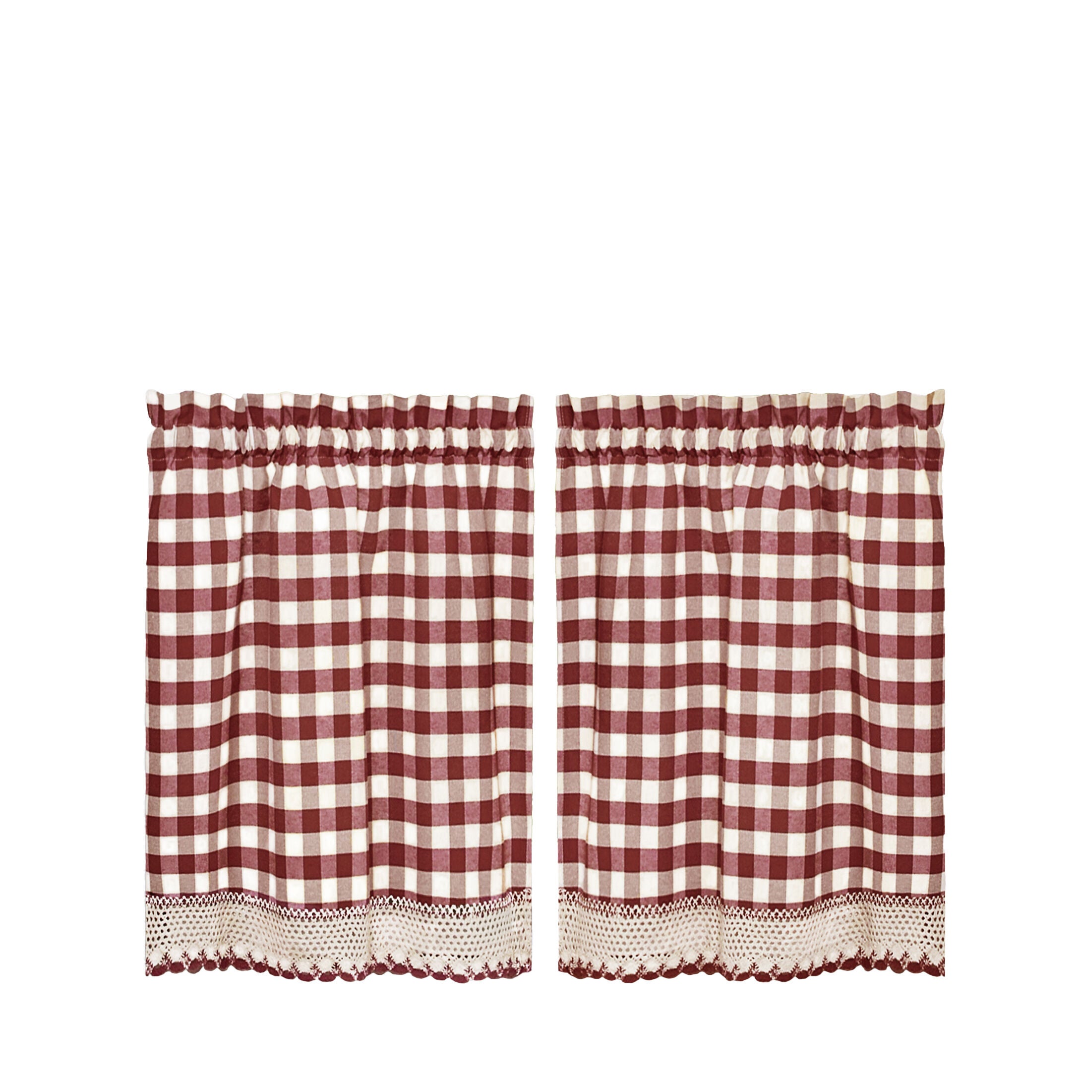 Buffalo Check Window Curtain Tier Pair - 58x36 - Navy, BURGUNDY, alternate image number 2