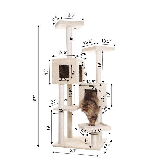 Multi-Level Real Wood Cat Tree With Two Condos Perches, , alternate image number null
