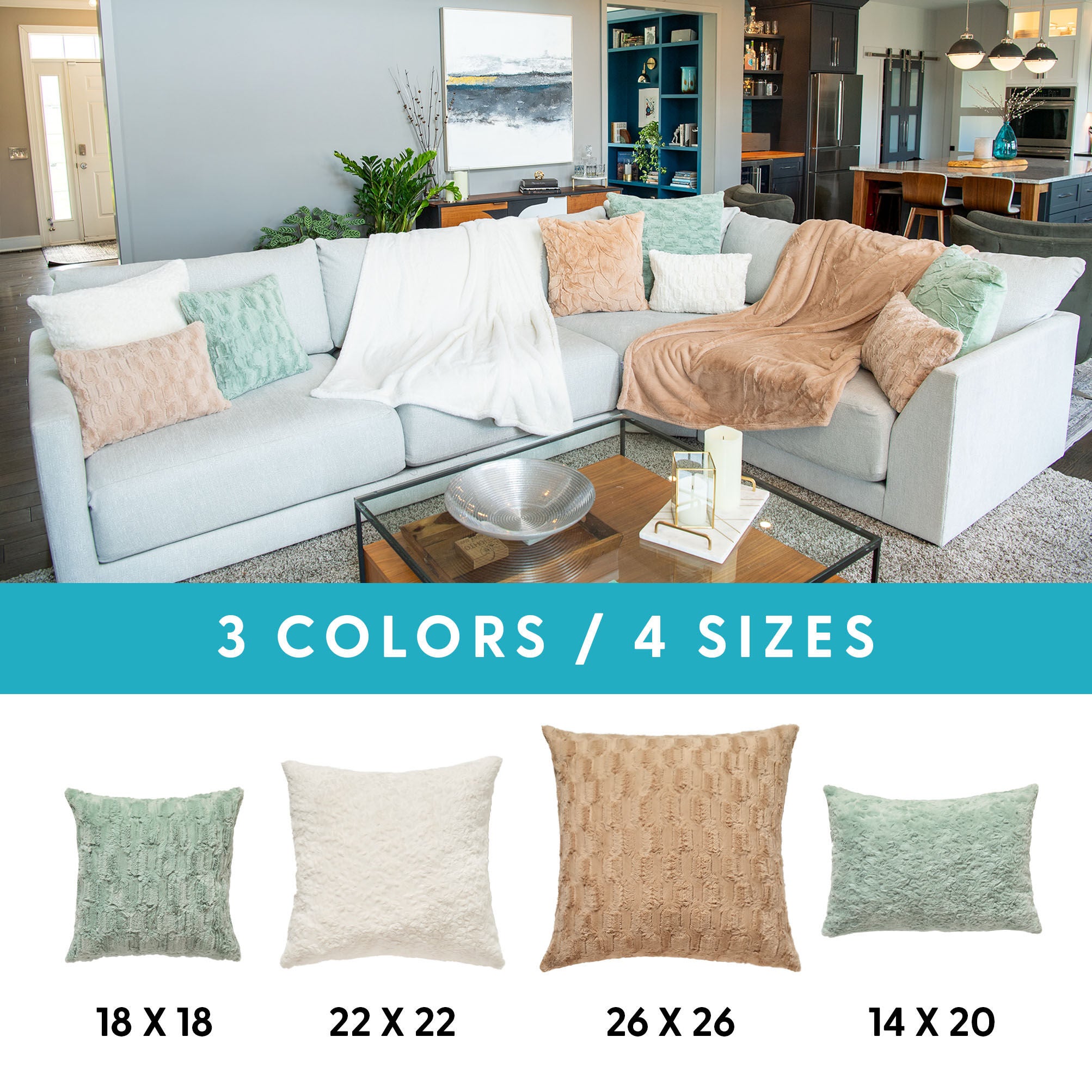 HGTV Art Deco Brushed Faux Fur Pillow Nomadic Desert 22 x 22 inches, MULTI, alternate image number 3