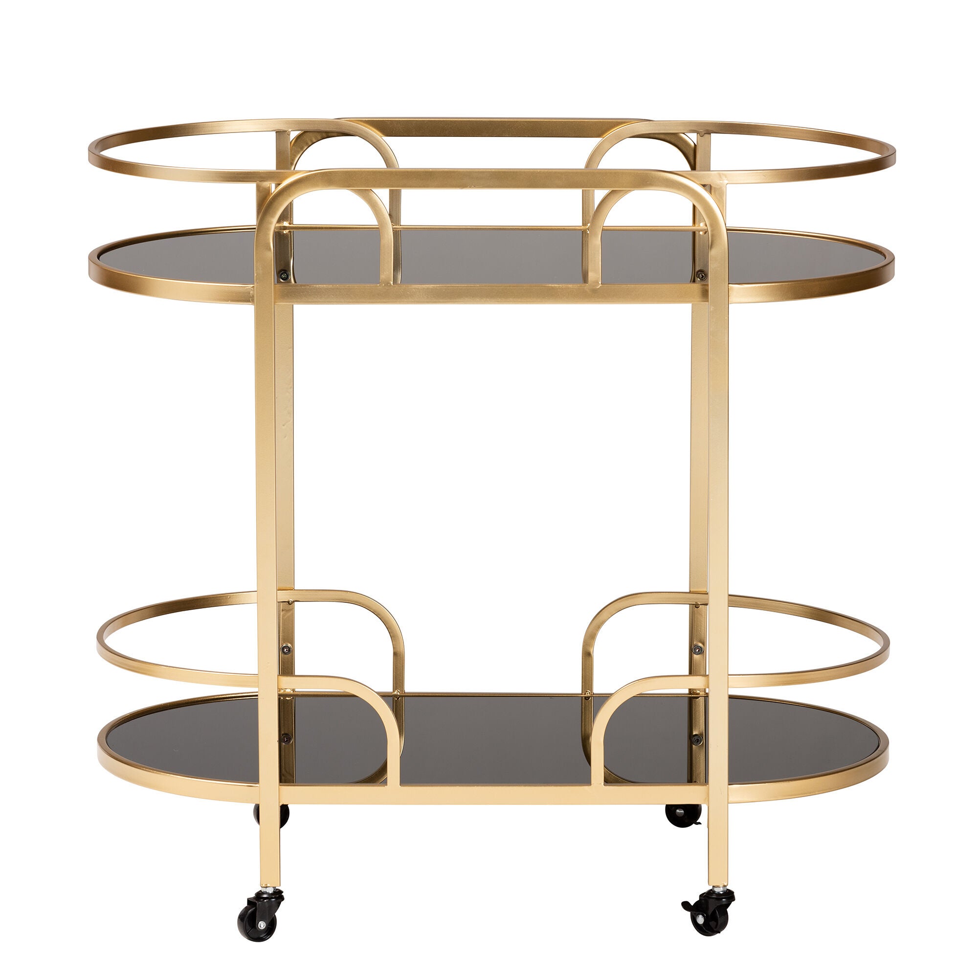Leighton Contemporary Glam and Luxe Gold Metal and Tempered Glass 2-Tier Wine Cart, GOLD, alternate image number 2