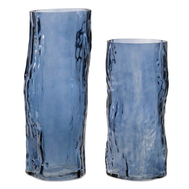 Blue Wavy Glass Vase (Set of 2), BLUE, hi-res image number null