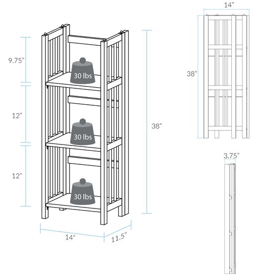 3-Shelf Folding Bookcase 14" Wide-Mahogany, , alternate image number null