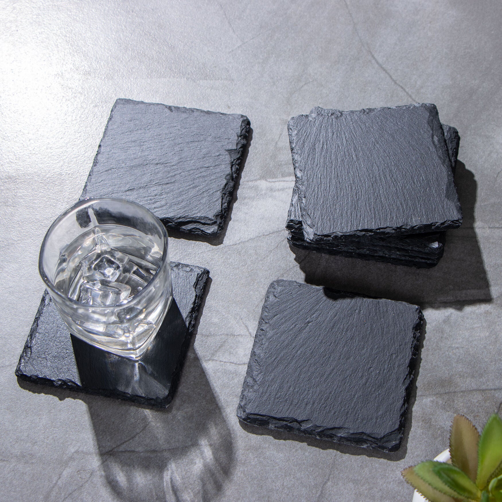 Rectangulare Slate Stone Serving Tray With Jute Rpoe Handles, BLACK, hi-res image number 0