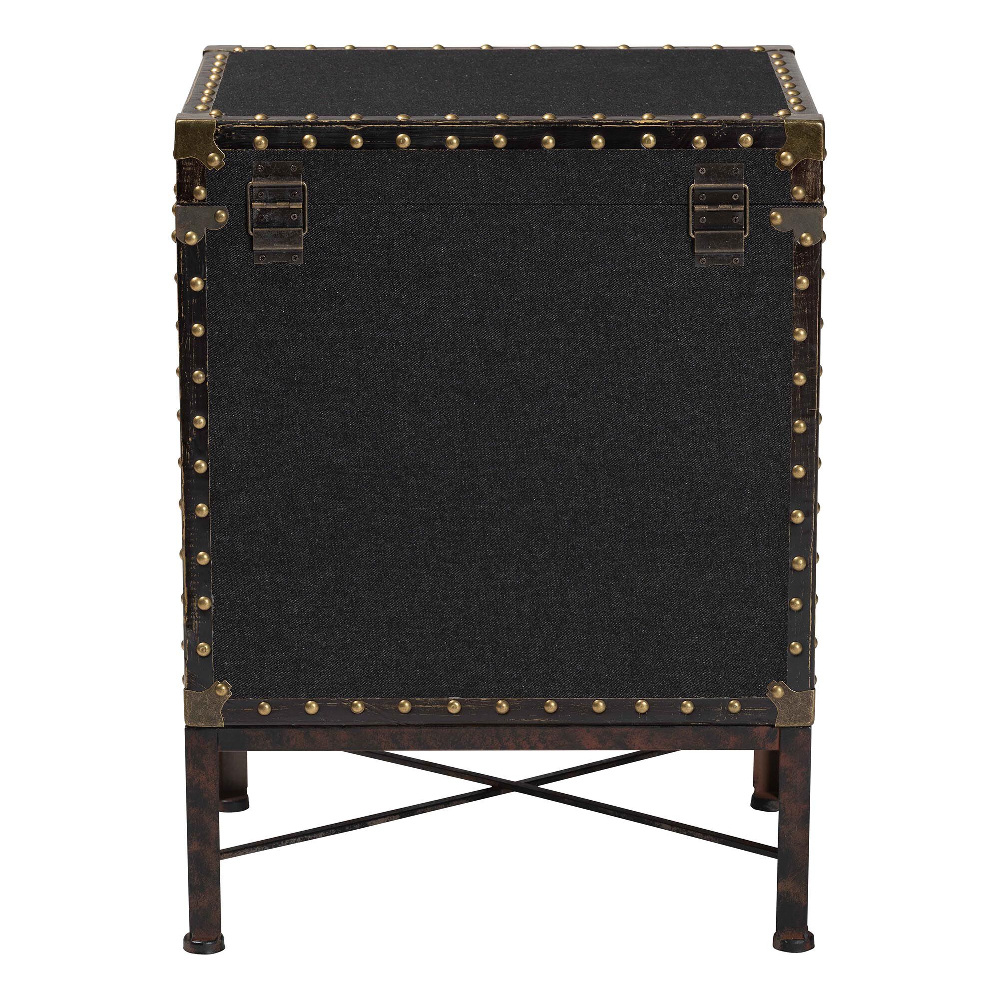 Laura Vintage Black Canvas Lift-Top Trunk End Table, BLACK, alternate image number 5