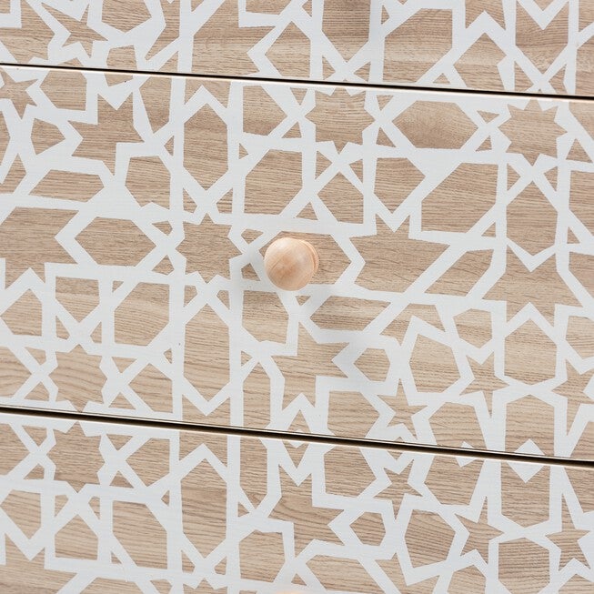 Beau Mid-Century Modern Transitional Two-Tone White And Oak Brown Finished Wood 3-Drawer Storage Cabinet, , alternate image number 3