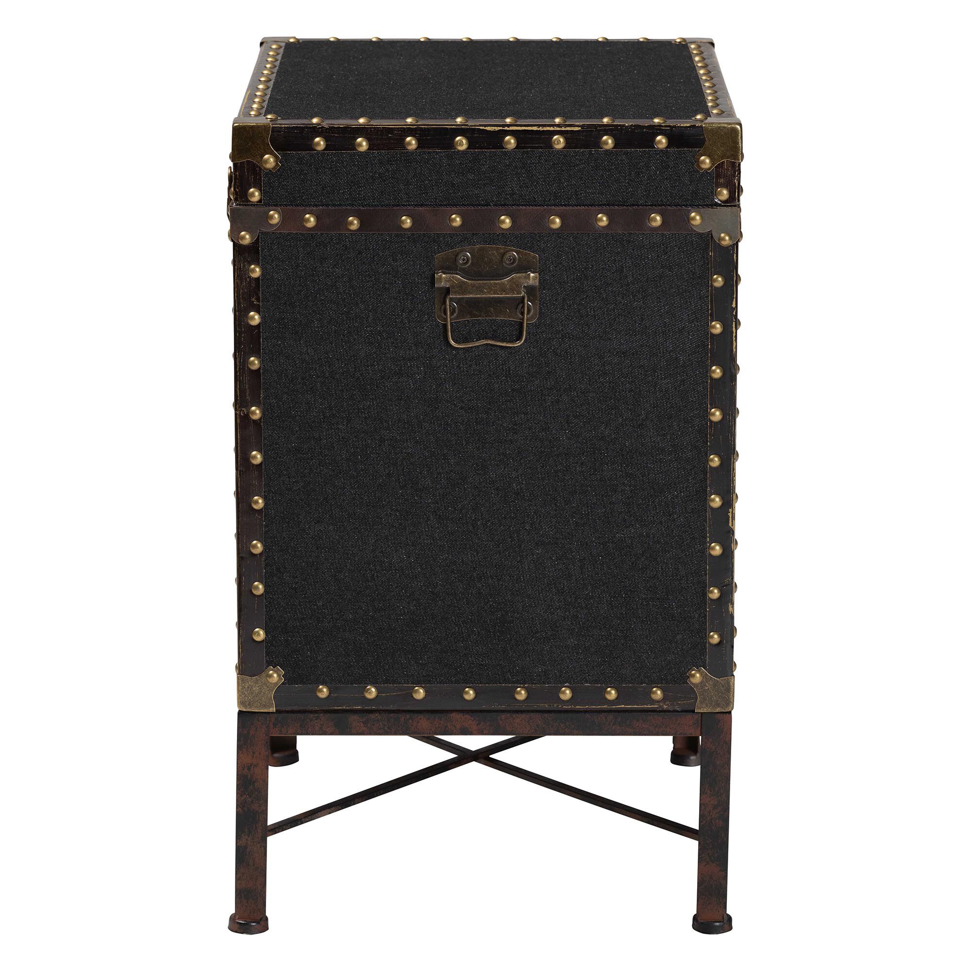 Laura Vintage Black Canvas Lift-Top Trunk End Table, BLACK, alternate image number 4