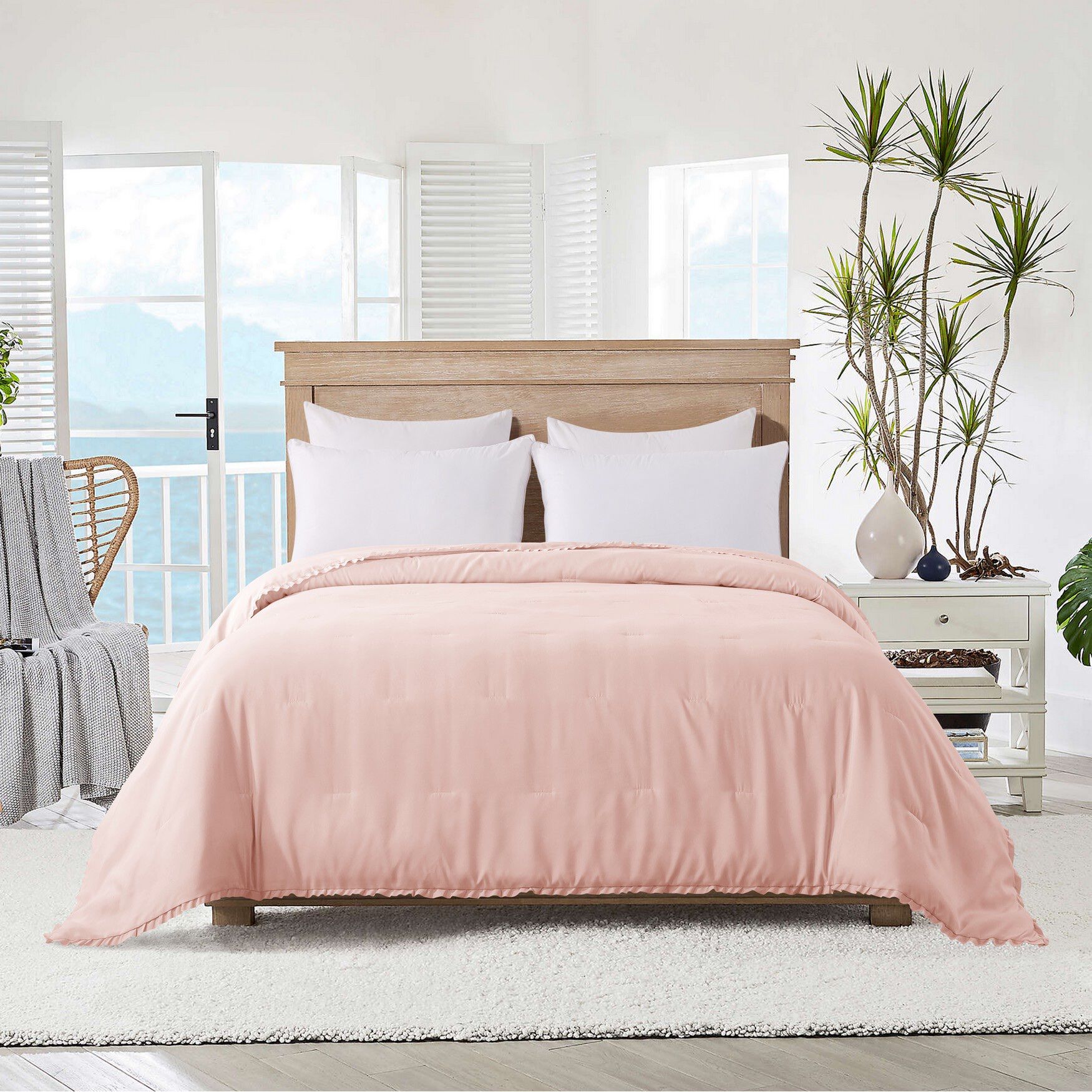 Ruffled Edge Down Alternative Blanket, BLUSH, hi-res image number 0