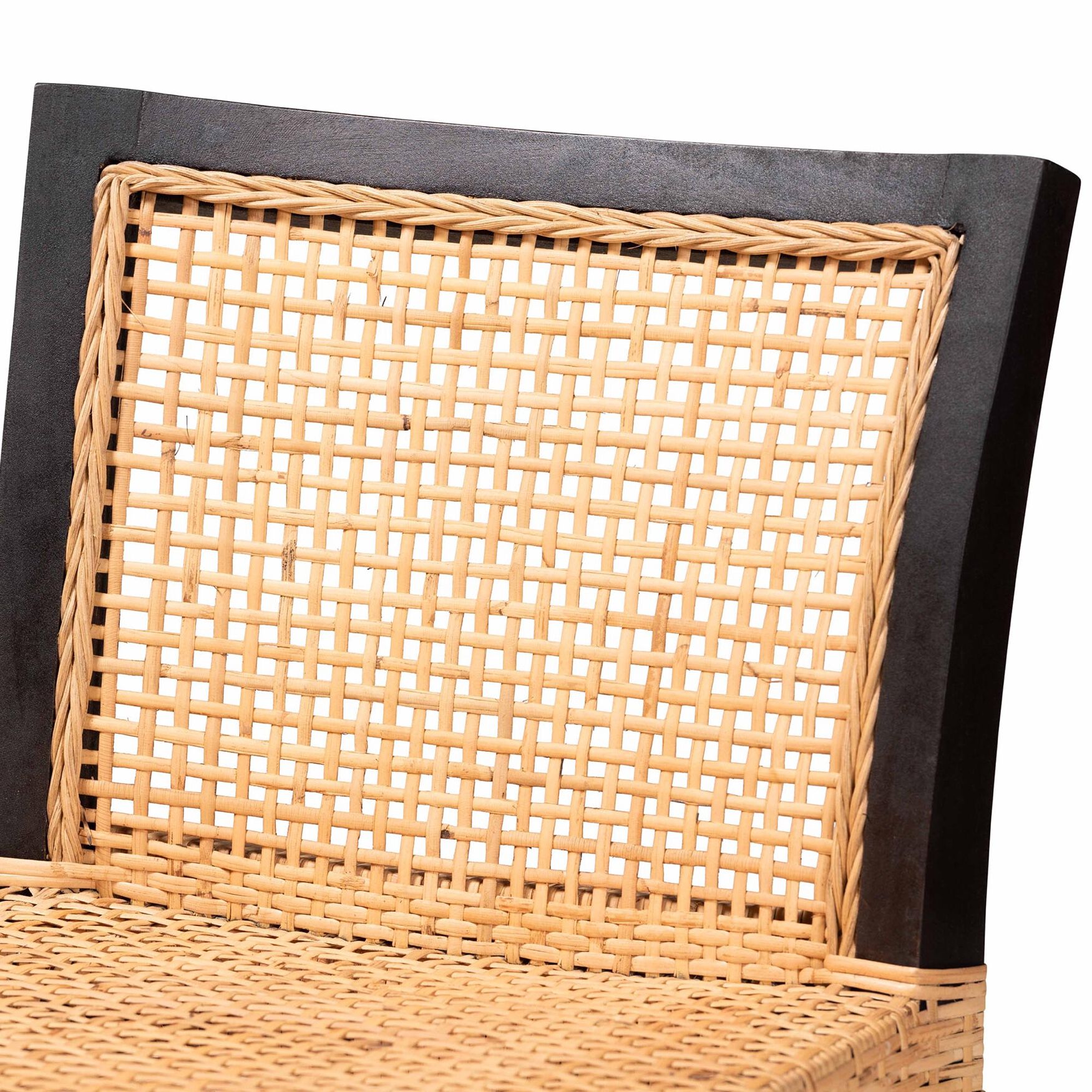 Lingga Modern Bohemian Dark Brown Mahogany Wood And Natural Rattan Counter Stool, , alternate image number 4