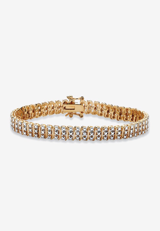 Yellow Gold Plated S Link Tennis Bracelet (7.5mm), Genuine Diamond Accent 8", DIAMOND, hi-res image number null