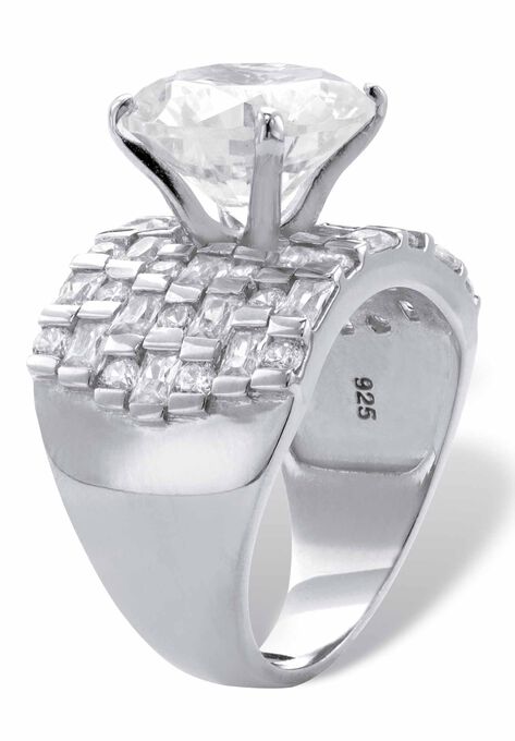 Platinum over Sterling Silver Round Ring Cubic Zirconia (9 cttw TDW), , on-hover image number null