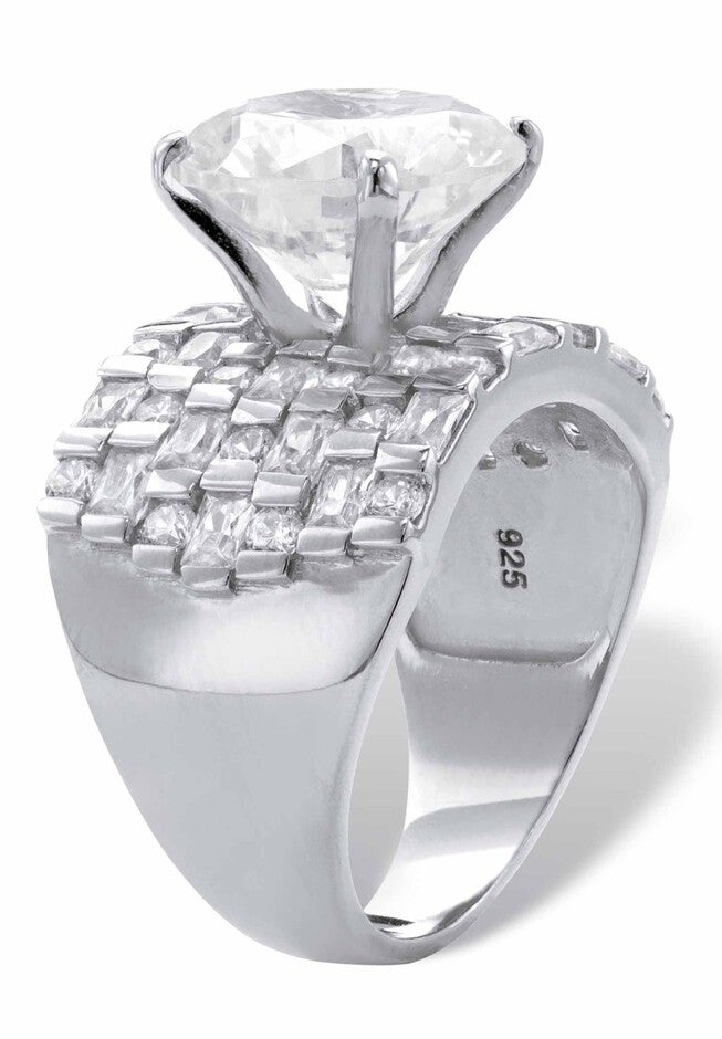 Platinum over Sterling Silver Round Ring Cubic Zirconia (9 cttw TDW), , on-hover image number 1