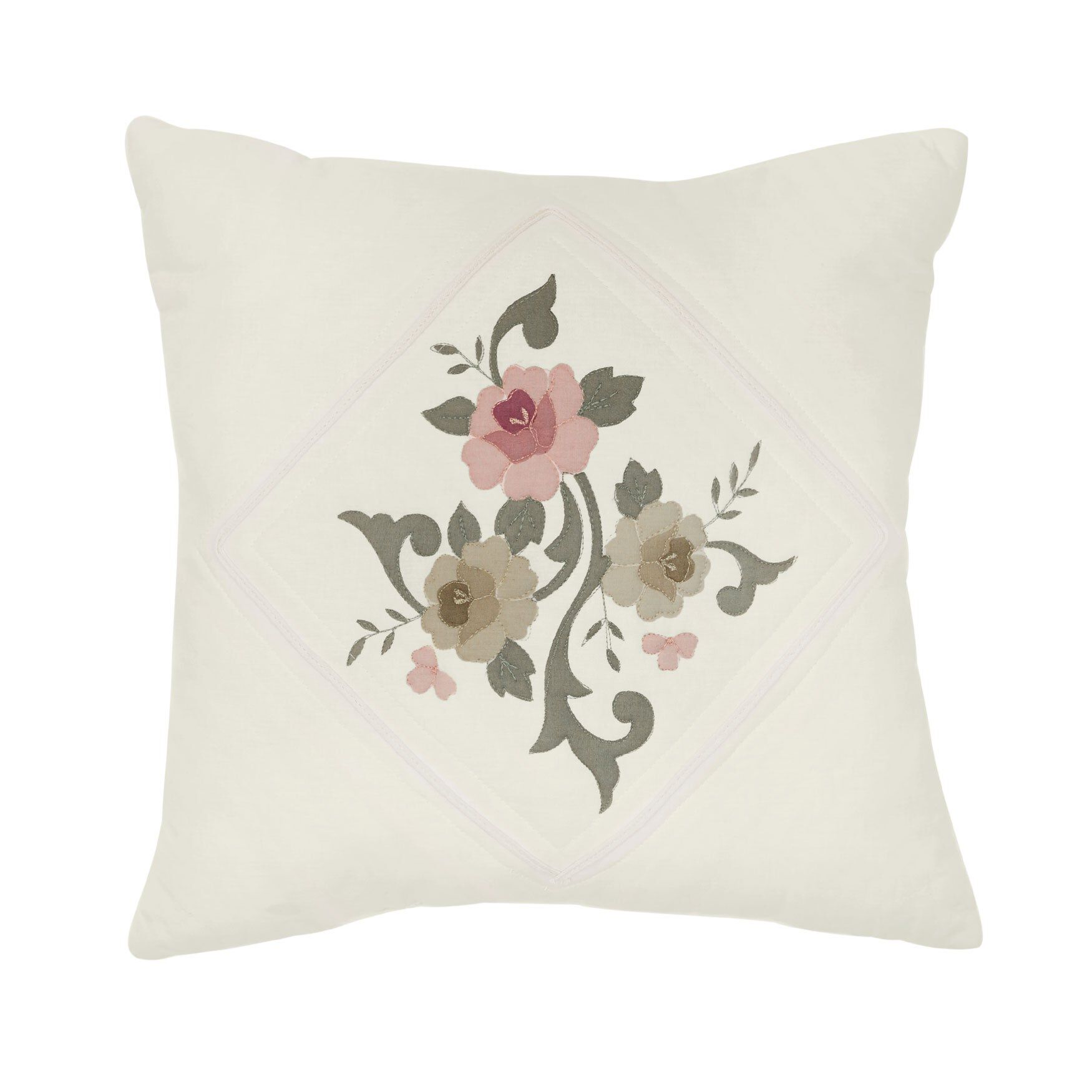 Ava Embroidered Cotton 16" Square Pillow