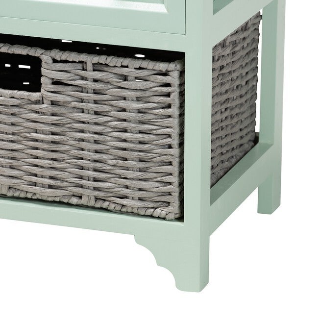 Valtina Modern And Contemporary Two-Tone Oak Brown And Mint Green Finished Wood 3-Drawer Storage Unit With Baskets, , alternate image number 5