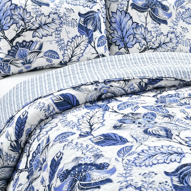 Lush Décor Cynthia Jacobean Quilt Blue 3Pc Set, , alternate image number null