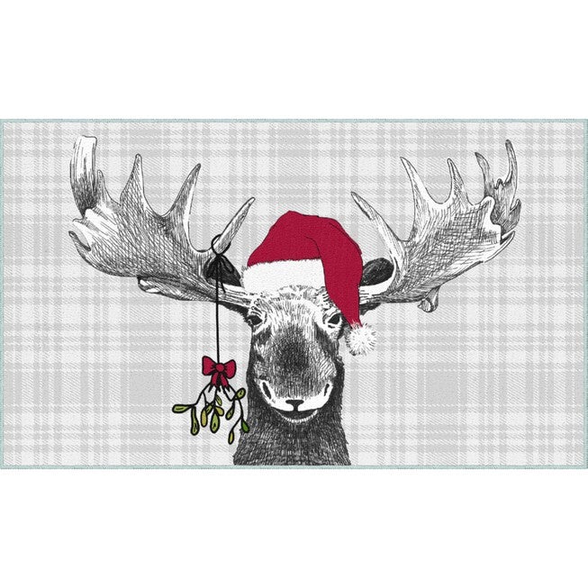 Holiday Moose Grey Kitchen Rug, GREY, hi-res image number null