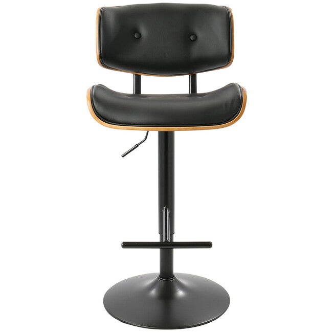Lombardi Mid-Century Modern Adjustable Barstool In Walnut With Faux Leather Upholstery, , alternate image number null