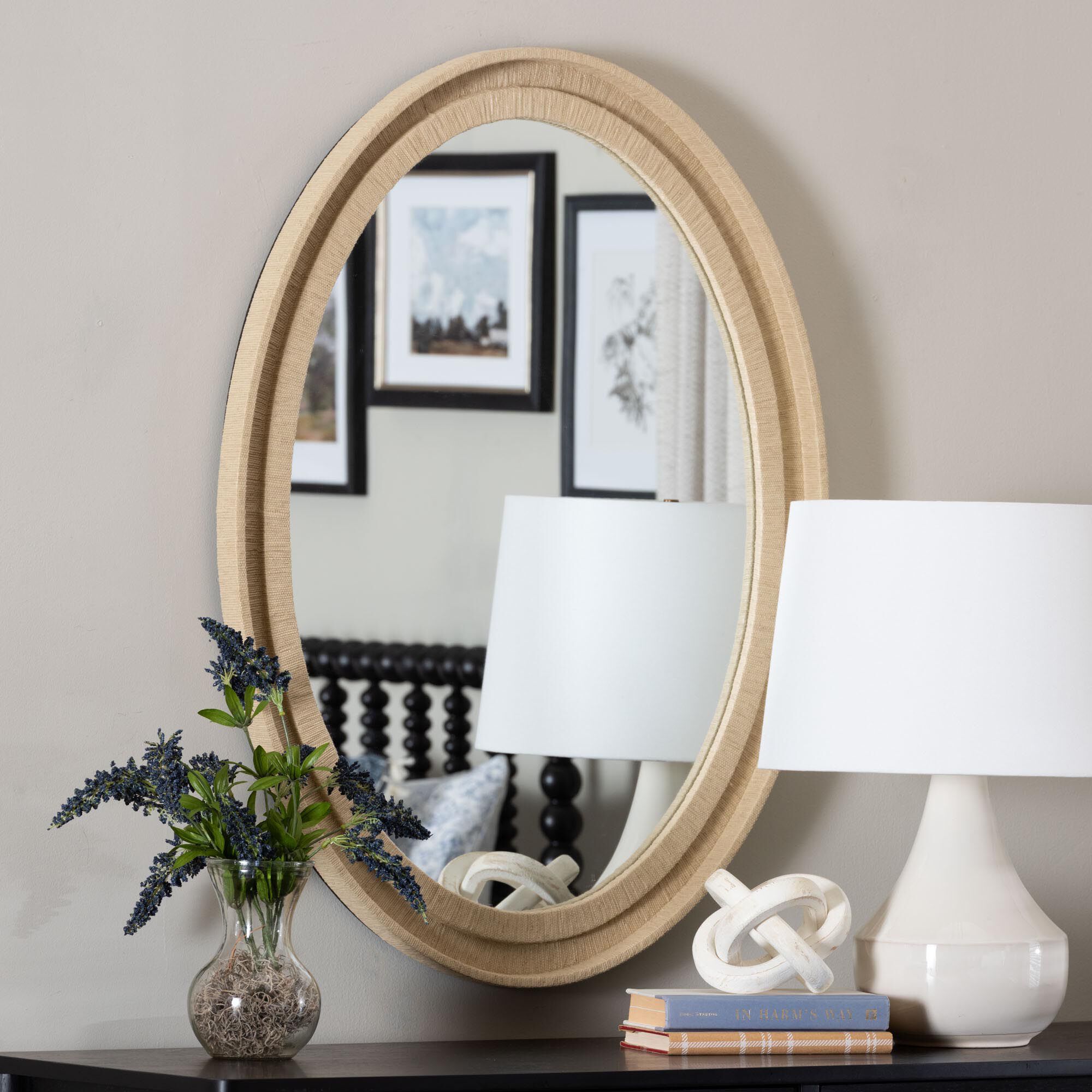 Lailan Oval Woven Grasscloth Mirror, BEIGE, alternate image number 3