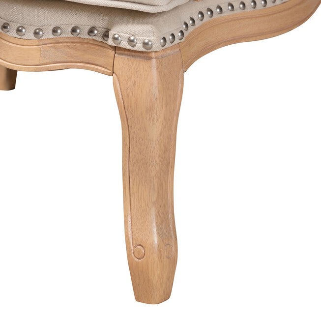 Andre Traditional French Quilted Fabric And Whitewash Finished Wood Accent Chair, , alternate image number null