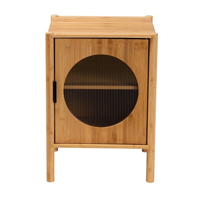 Naresh Mid-Century Modern Transitional Natural Brown Bamboo Wood 1-Door End Table, , alternate image number null