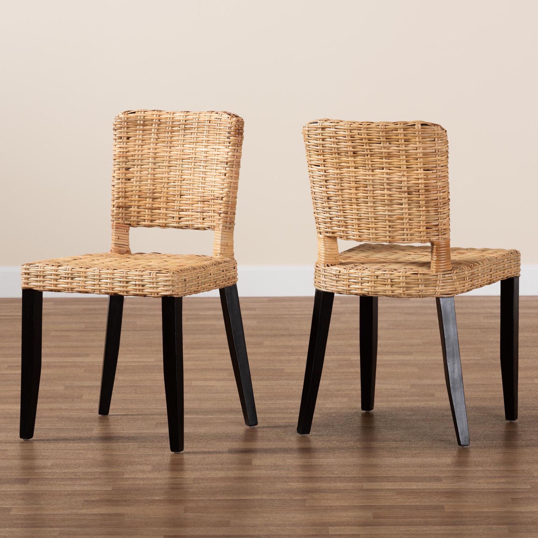 Dermot Modern Bohemian Dark Brown Finished Wood And Natural Rattan 2-Piece Dining Chair Set, , alternate image number 7