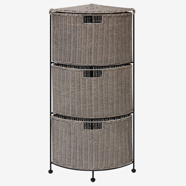 Autumn 3-Tier Corner Grey Wicker Drawer, GREY, hi-res image number null