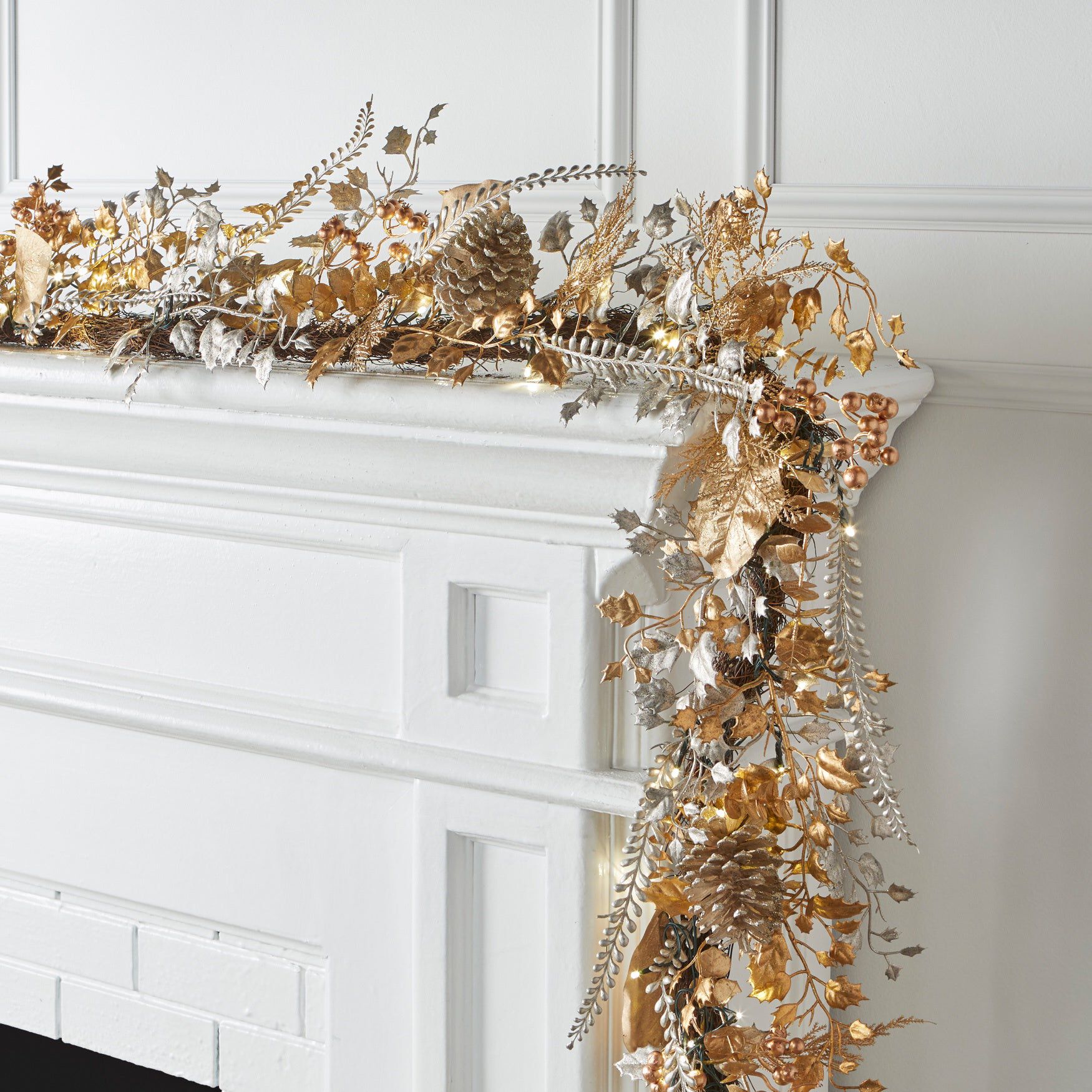 6' Pre-Lit Gold & Silver Garland, GOLD SILVER LIGHTS, hi-res image number 0