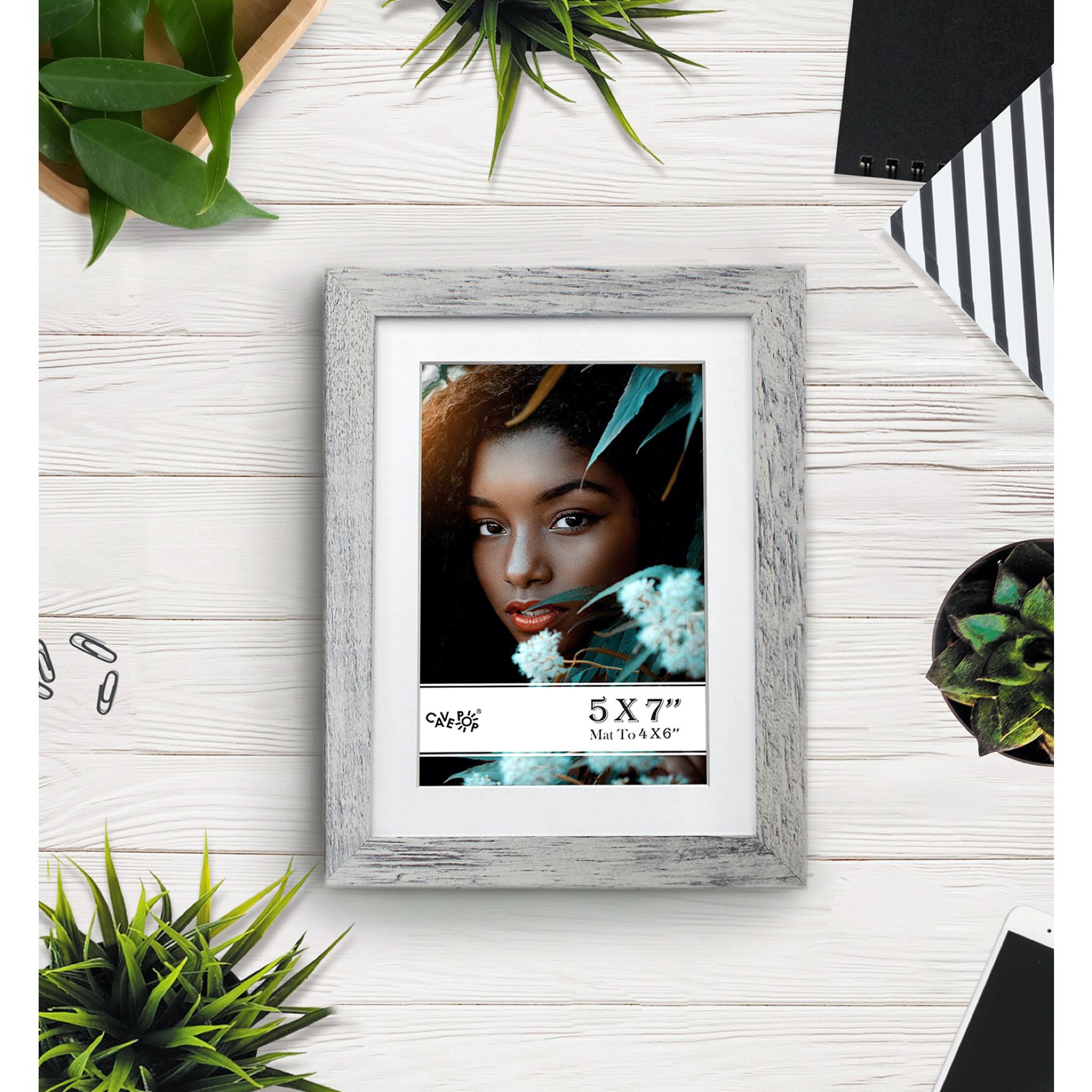 4 X 6 Picture Frame W-Mat/5 X 7 Without Mat - Rustic Grey - 5 Units, , on-hover image number 1