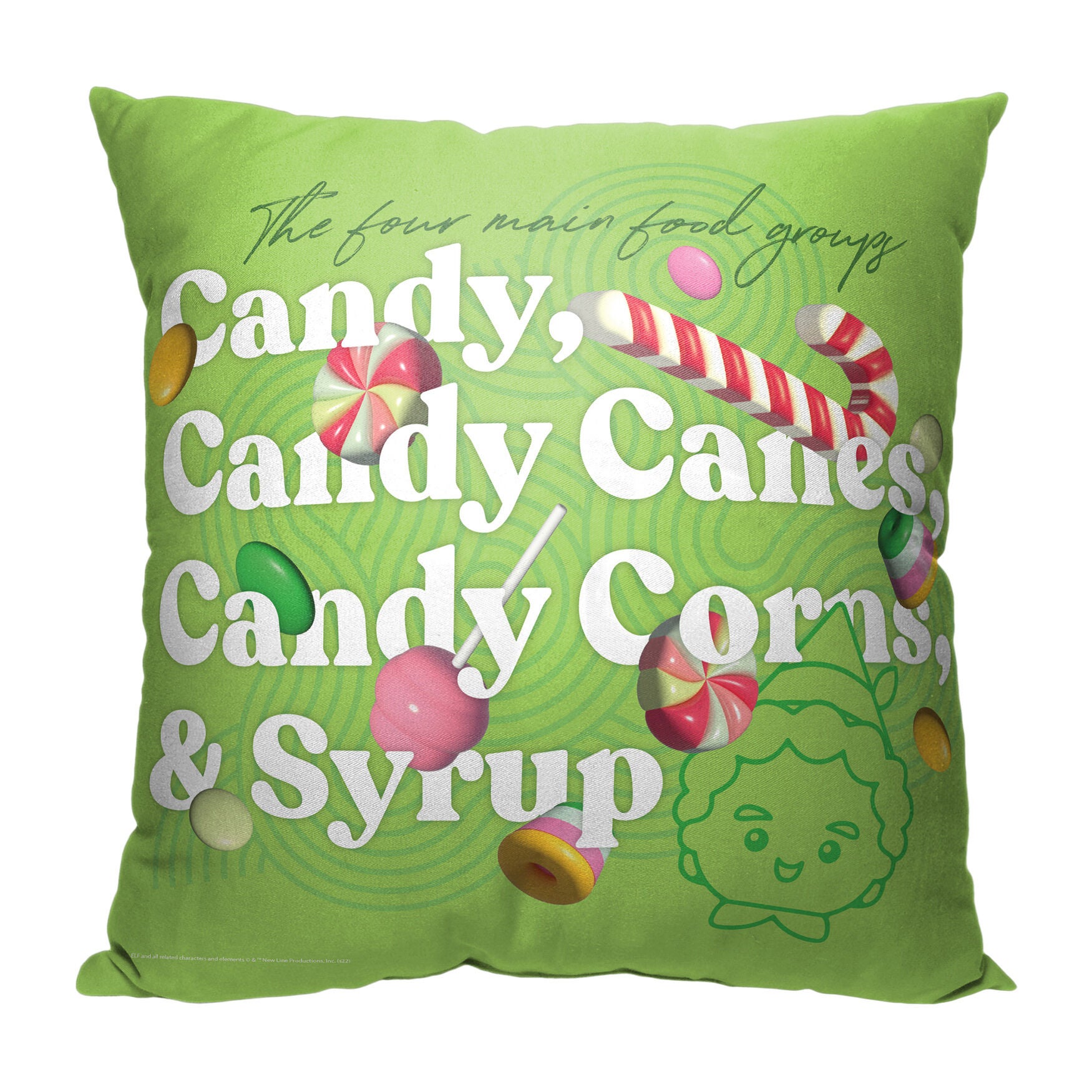 Wb Elf The Four Food Groups Printed Throw Pillow, O, hi-res image number 0