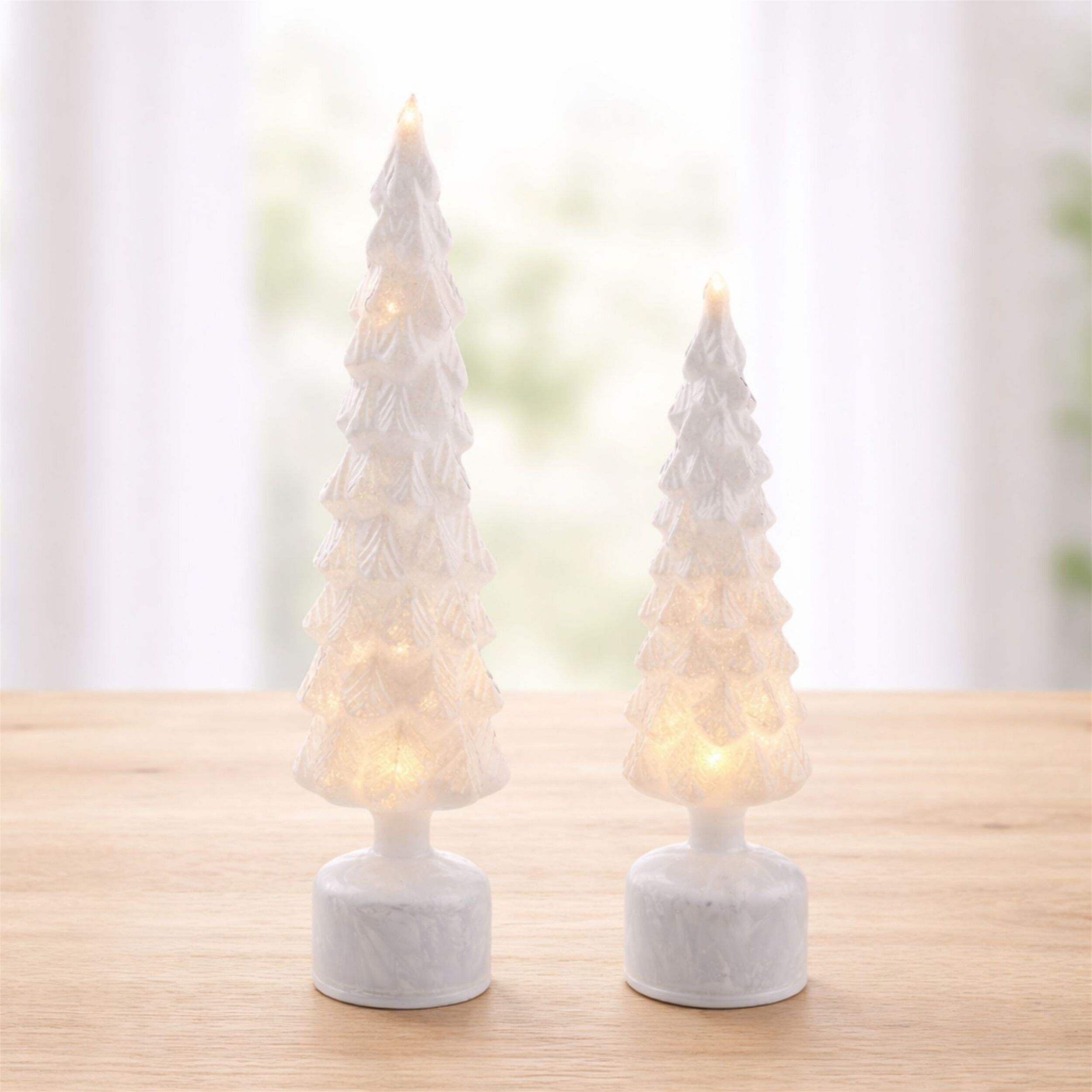 Rotating LED Glass Christmas Tree (Set of 2), WHITE, alternate image number 2