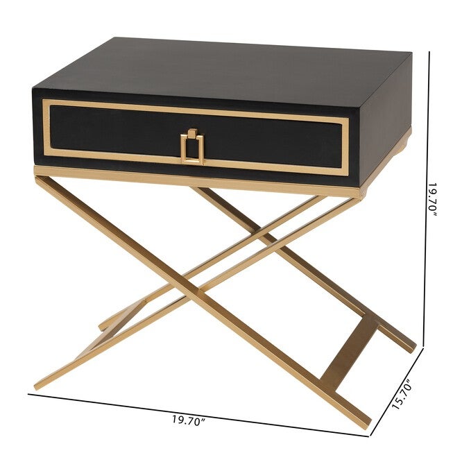 Lilibet Modern Glam And Luxe Black Finished Wood And Gold Metal 1-Drawer End Table, , alternate image number 17