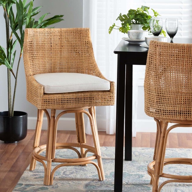 Bella Modern Bohemian Natural Brown Rattan Counter Stool, , alternate image number null