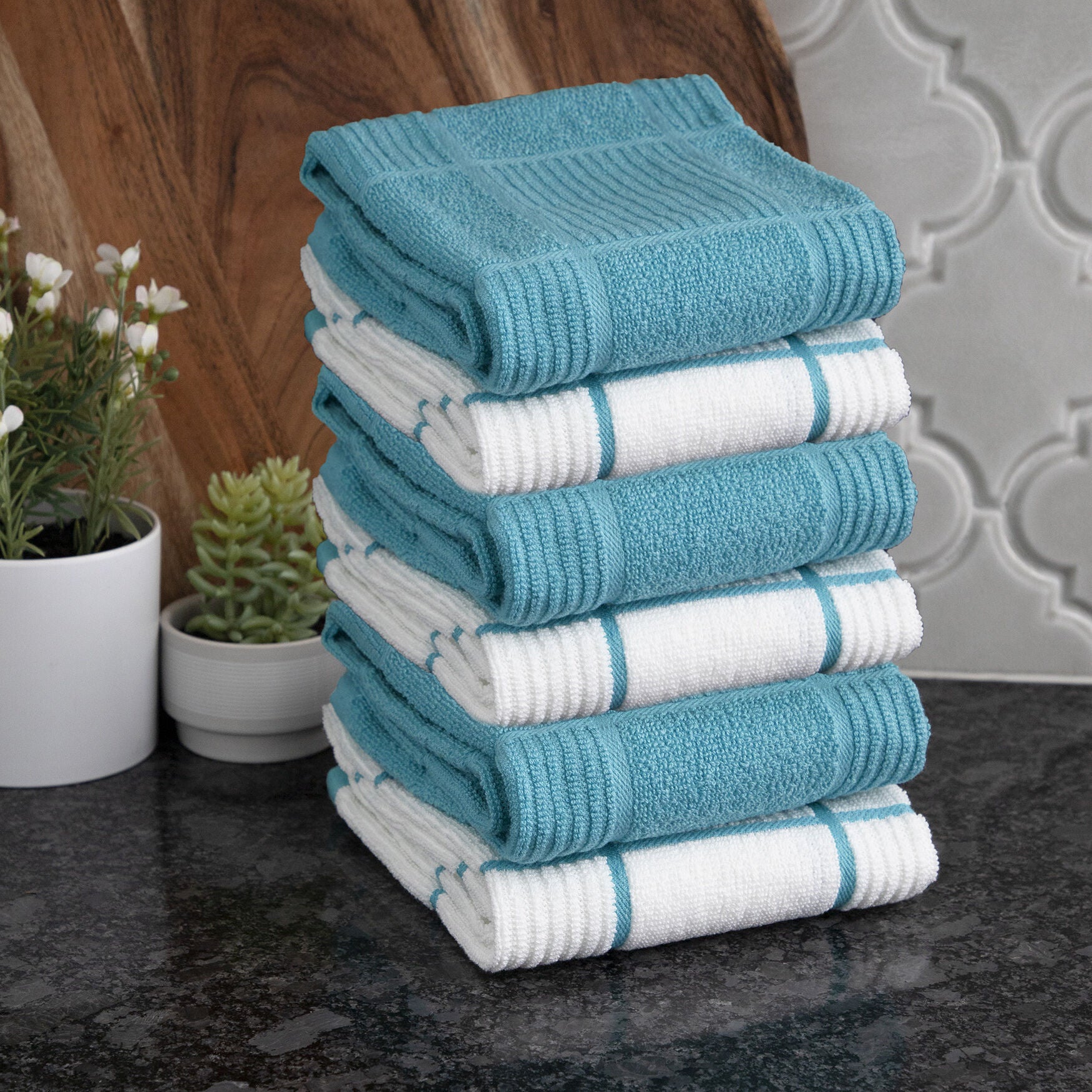 Solid And Check Parquet Kitchen Towel, Six Pack, , alternate image number 3