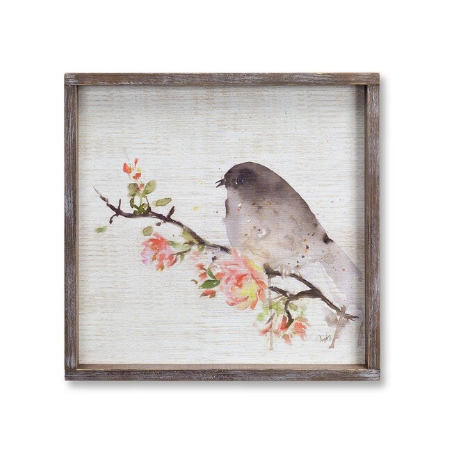 Wood Framed Watercolor Bird Plaque (Set of 2), BROWN WHITE, alternate image number null