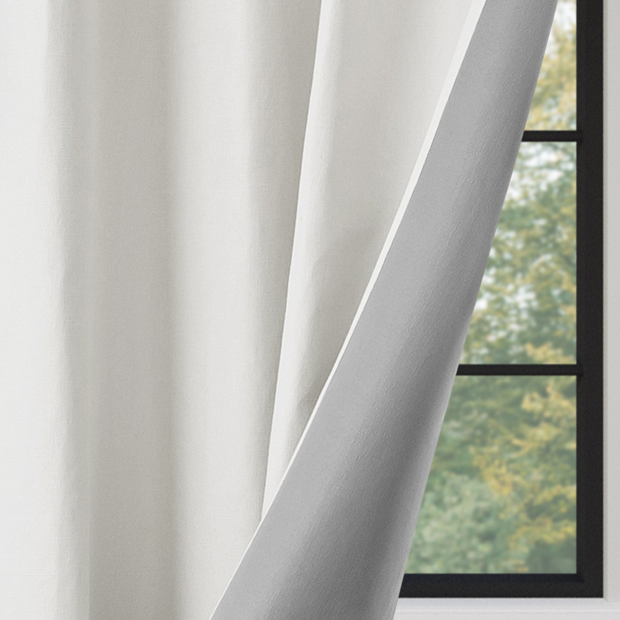 Linen Texture 100% Blackout Grommet Pair, WHITE, on-hover image number 1