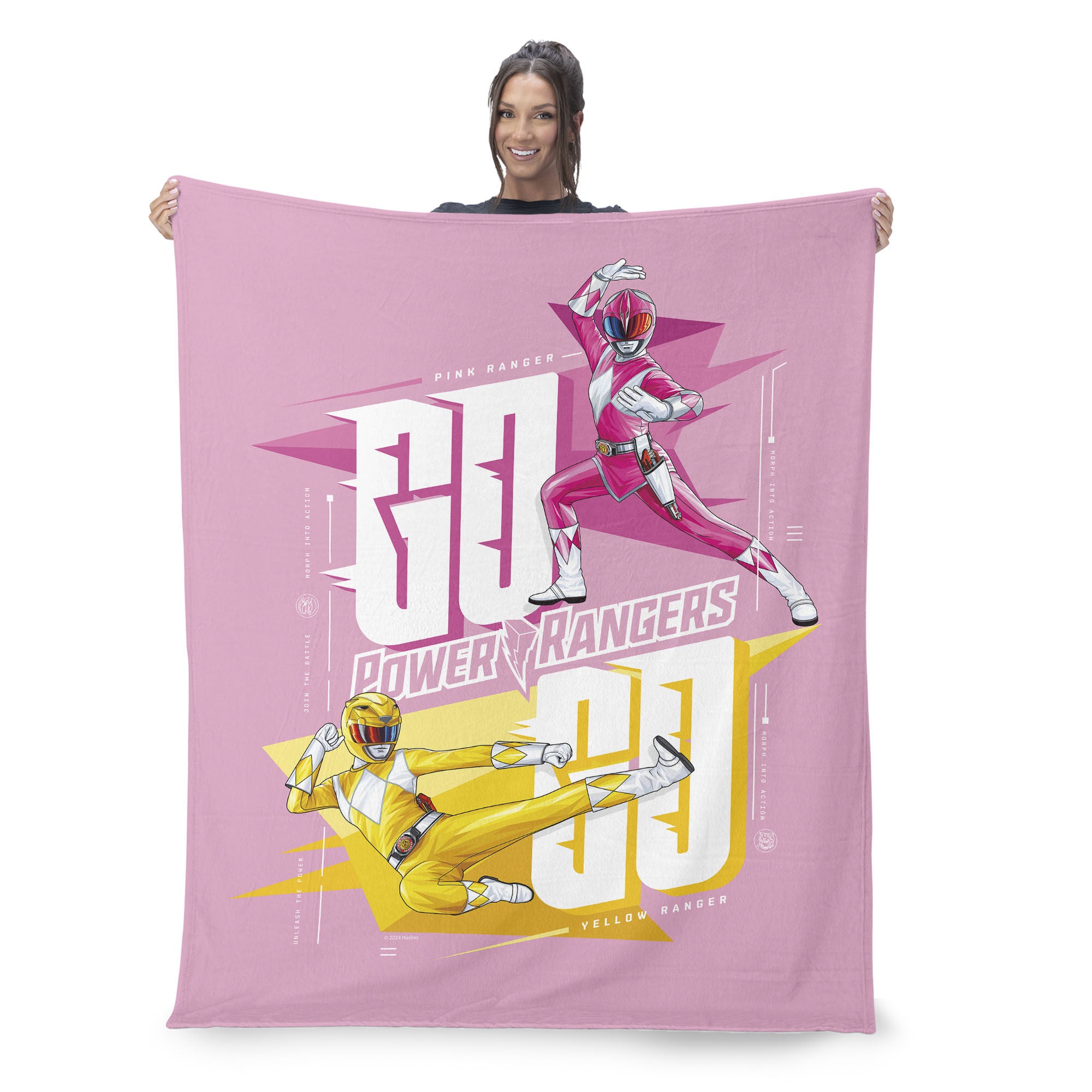 Hasbro Power Rangers Pink And Yellow Silk Touch Throw Blanket 50X60 Inches, PINK, on-hover image number 1