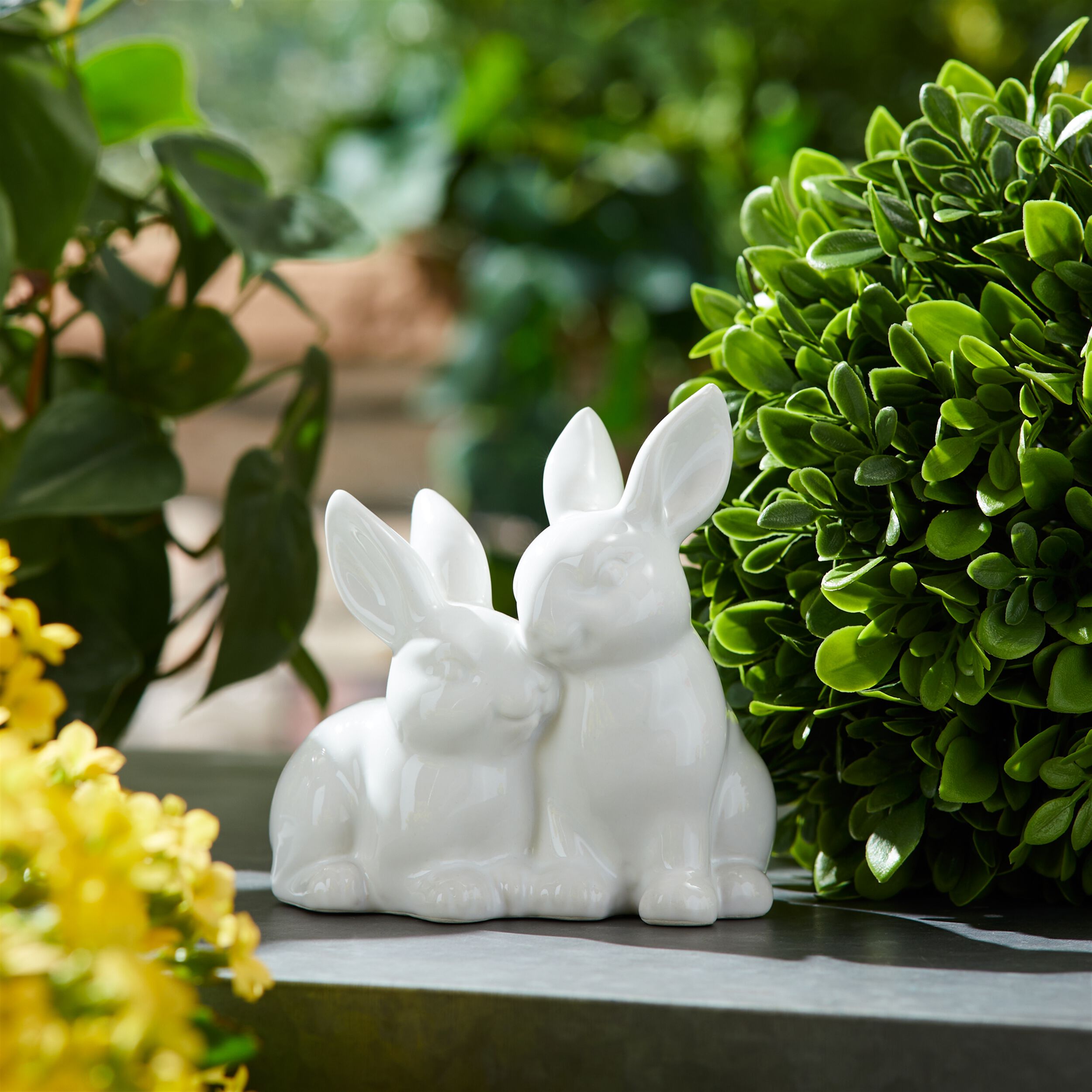 Ceramic Mini Garden Bunny Couple Set of 4, WHITE, alternate image number 1
