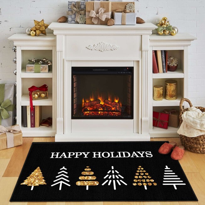 Holiday Trees Black Kitchen Rug, , alternate image number 5