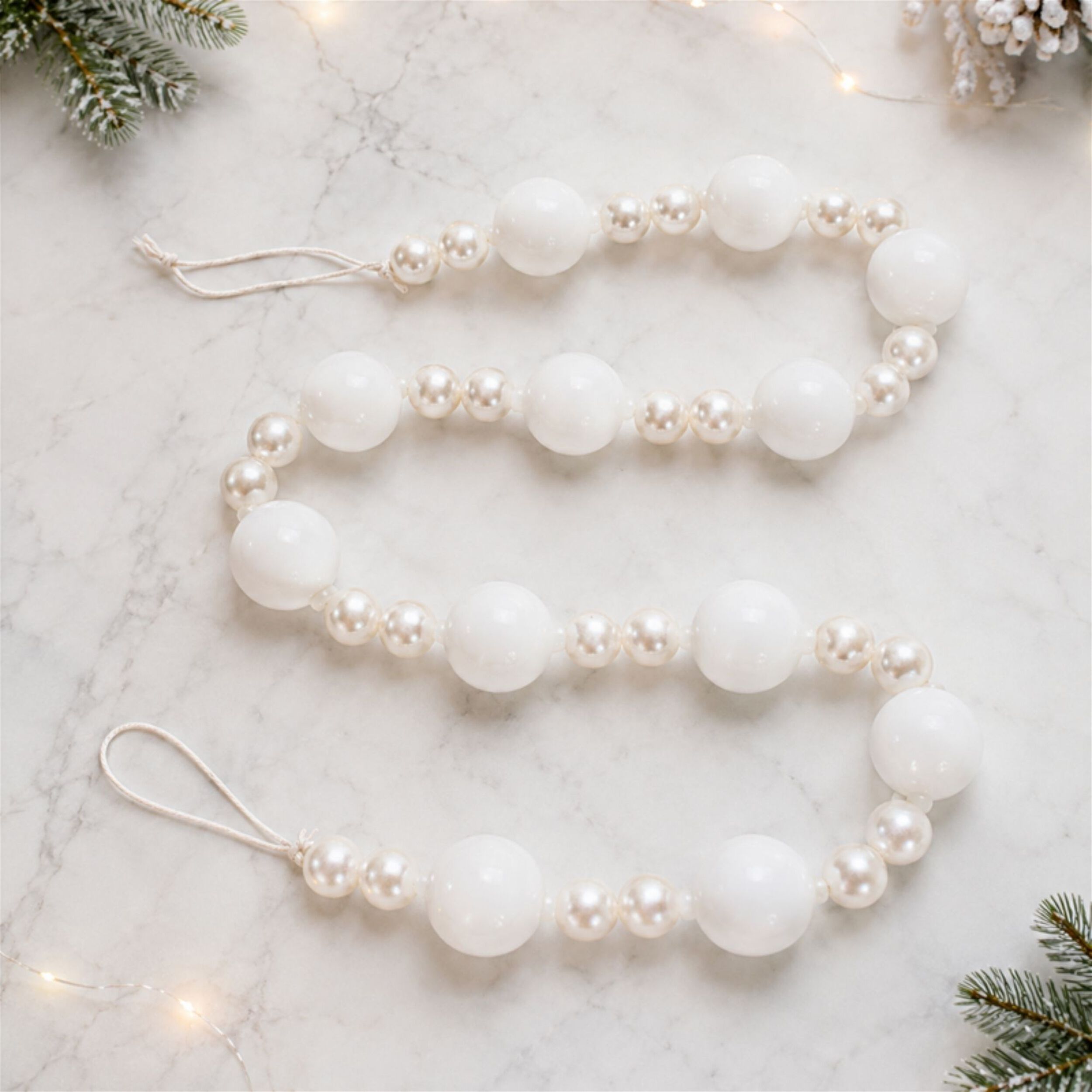 White and Pearl Glass Ball Garland 32 inches, WHITE, alternate image number 2