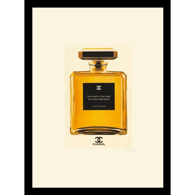 Chanel Perfume Bottle Quote 14 inches x 18 inches Gold Framed Print, GOLD, hi-res image number 0
