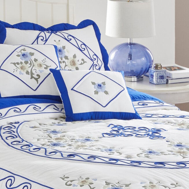 Ava Embroidered Cotton Breakfast Pillow, COBALT BLUE, hi-res image number 0