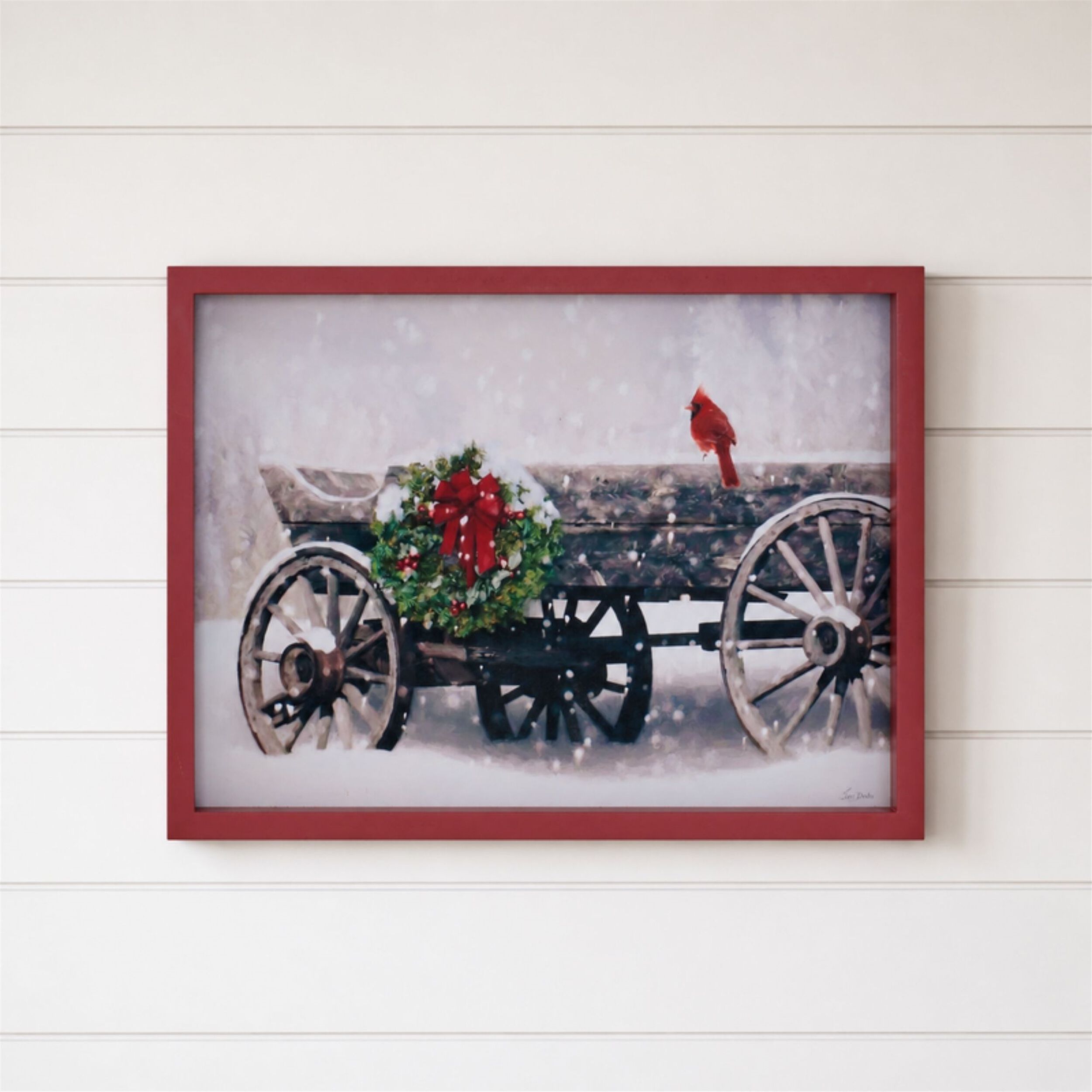 Framed Cardinal and Christmas Wagon Wall Art 15.5 inchesL, RED, alternate image number 3