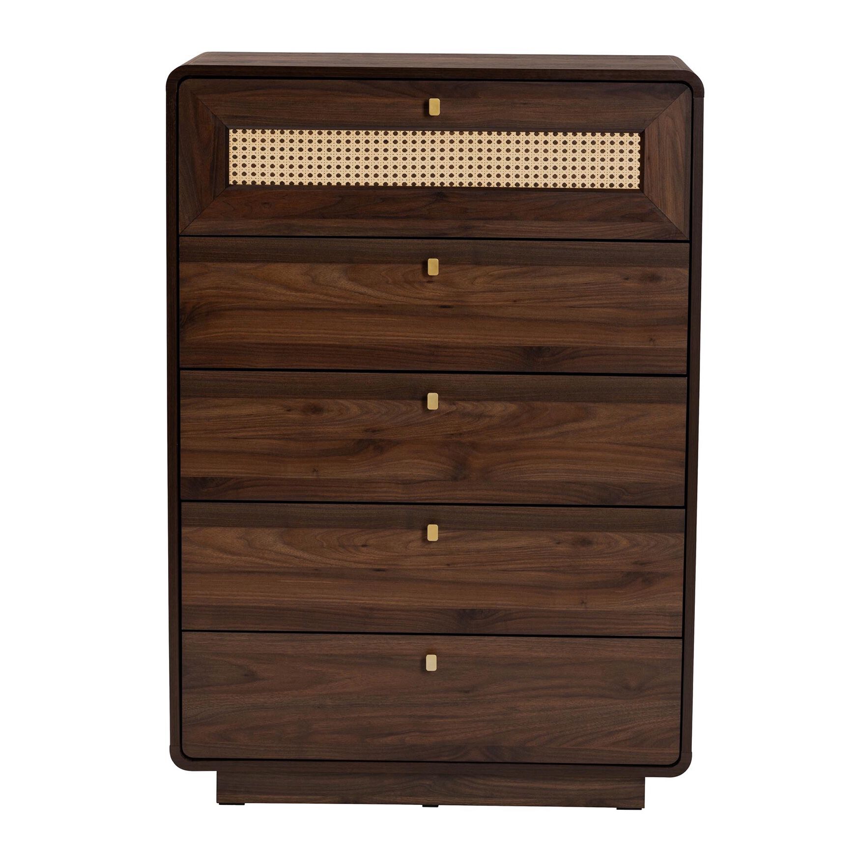 Jenibelle Classic Walnut Brown Wood 5-Drawer Chest with Rattan Drawer, , alternate image number 8