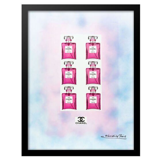 Chanel Pink Bottles - Blue / Pink - 14x18 Framed Print, BLUE PINK, hi-res image number null