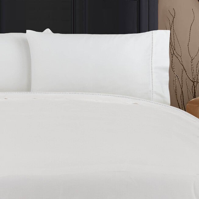 Highlights 400 Thread Count Cotton Dot Cuff White and Linen Dot Queen Sheet Set, WHITE WHITE DOT, hi-res image number 0