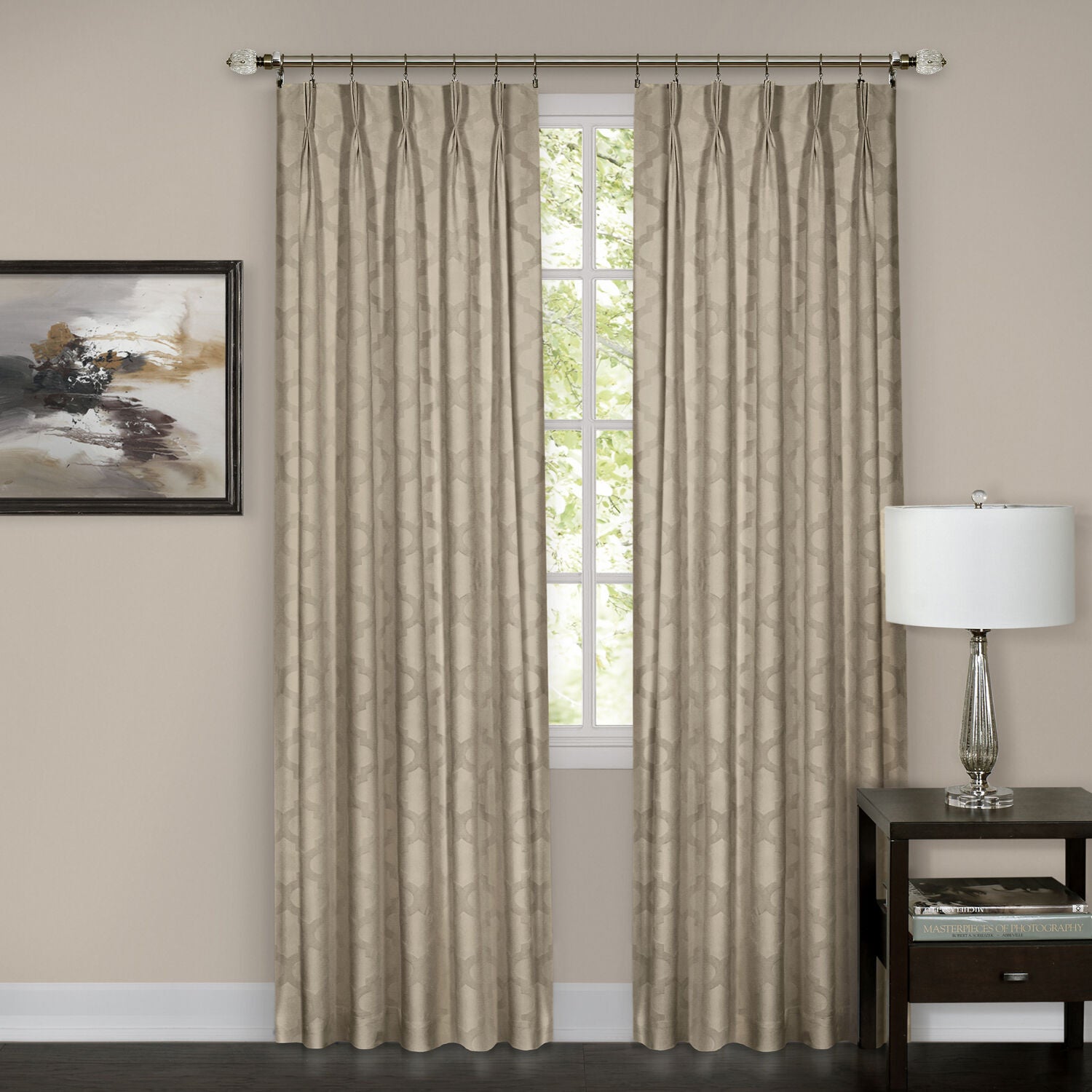 Windsor Room Darkening Pinch Pleat Window Curtain Panel, CAMEL, hi-res image number 0