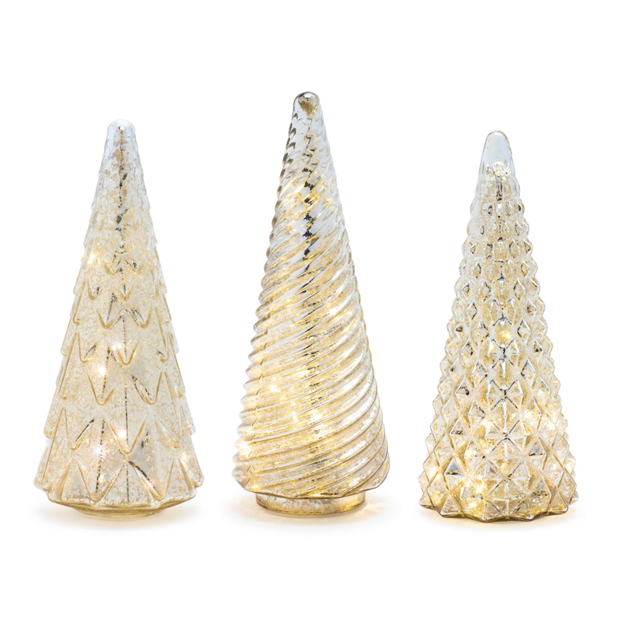 LED Textured Mercury Glass Tree (Set of 3), GOLD, alternate image number 1