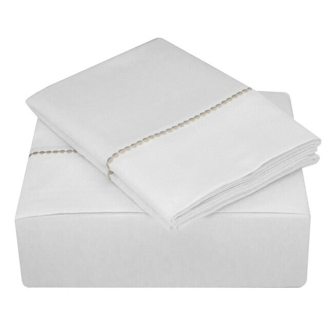 Highlights 400 Thread Count Cotton Dot Cuff White and Linen Dot Queen Sheet Set, , on-hover image number 1
