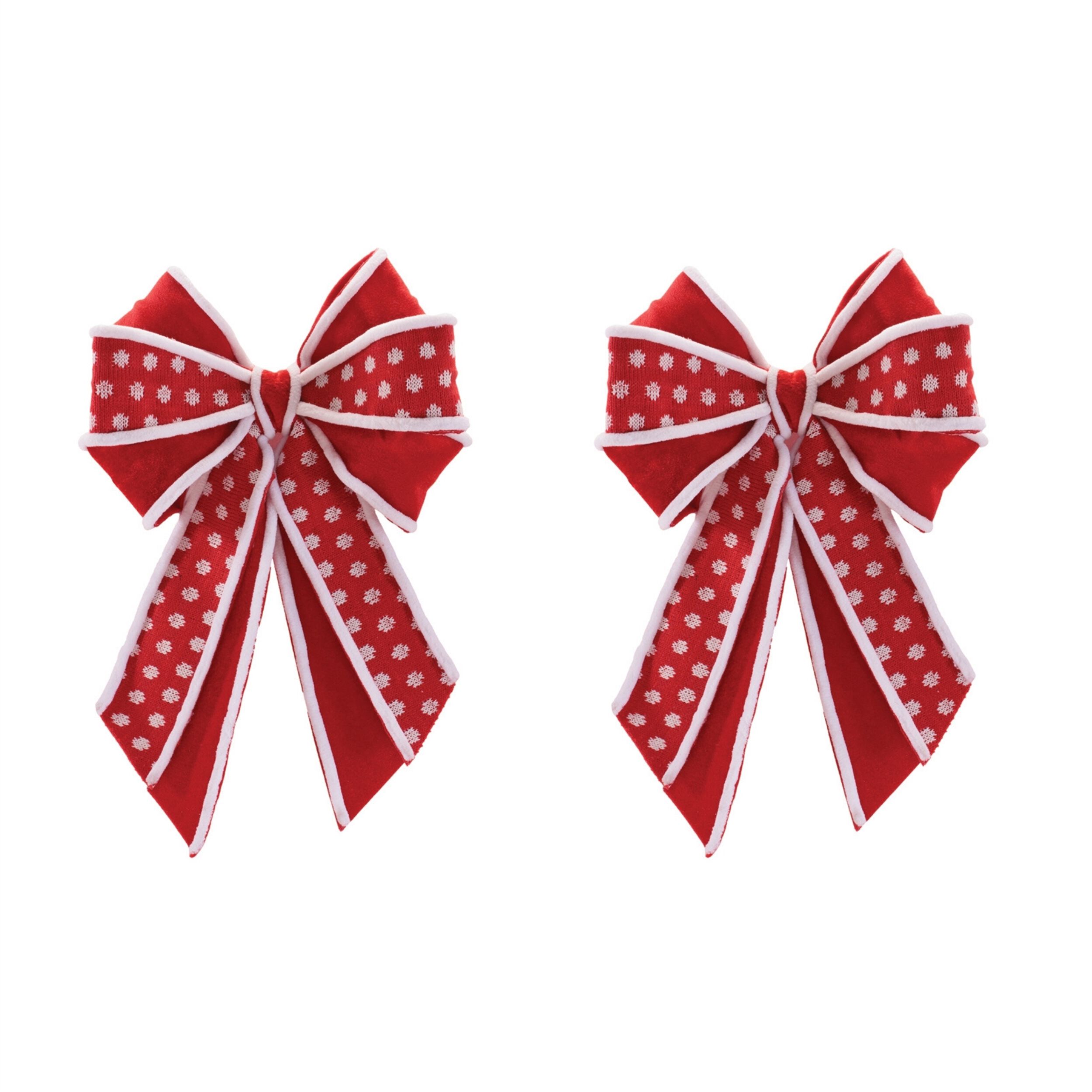Polka Dot Bow Ornament (Set of 2), RED WHITE, alternate image number 2