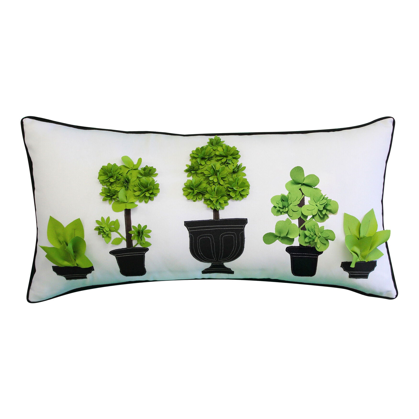 Indoor/Outdoor Dimensional Potted Topiary With Embroidery Decorative Throw Pillow 13X25, Multi, MULTI, hi-res image number 0