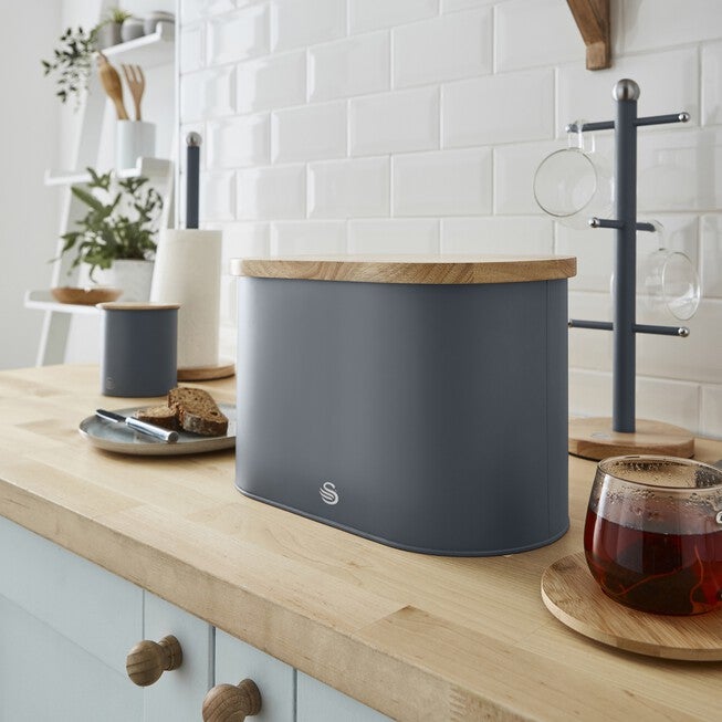 Nordic Bread Bin With Cutting Board - White, GREY, hi-res image number 0